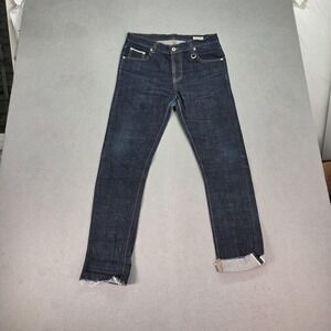 Selvedge Jeans Mens Blue Dark Wash Slim Skinny Denim Fits 30x29 Raw Hem